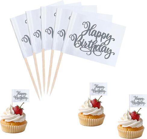 Gold Happy Birthday Cupcake Topper Flags Banner Mini Small Happy Birthday Toothpick Stick Flags Celebrating Happy Birthday Anniversary Cake Party Theme Decorations(100Pcs) in Saudi Arabia