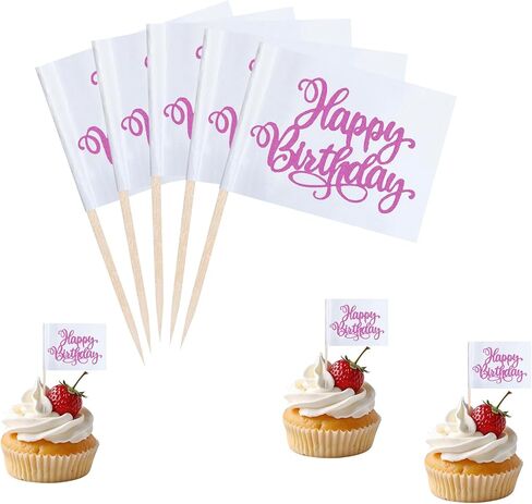 Gold Happy Birthday Cupcake Topper Flags Banner Mini Small Happy Birthday Toothpick Stick Flags Celebrating Happy Birthday Anniversary Cake Party Theme Decorations(100Pcs) in Saudi Arabia