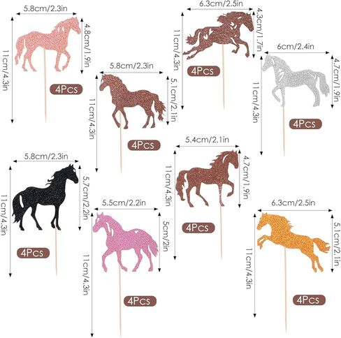 Horse Cake Topper, 32Pcs Horse Cupcake Toppers, Birthday Decorations for Girls, Glittery Cupcake Toppers for Birthday Equestrian Themed Events, Year of The Horse 2026 Decorations in Saudi Arabia