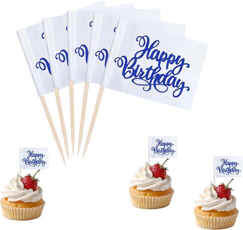 Gold Happy Birthday Cupcake Topper Flags Banner Mini Small Happy Birthday Toothpick Stick Flags Celebrating Happy Birthday Anniversary Cake Party Theme Decorations(100Pcs) in Saudi Arabia