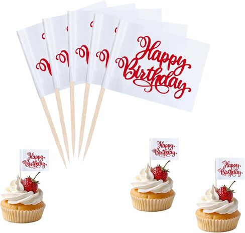Gold Happy Birthday Cupcake Topper Flags Banner Mini Small Happy Birthday Toothpick Stick Flags Celebrating Happy Birthday Anniversary Cake Party Theme Decorations(100Pcs) in Saudi Arabia