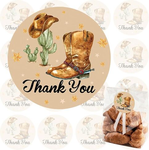 100pcs Western Cowboy Thank You Stickers Brown Wild West Rodeo,Howdy Western Thank You for Celebrating with us Howdy Party Decorations.2inches in Saudi Arabia