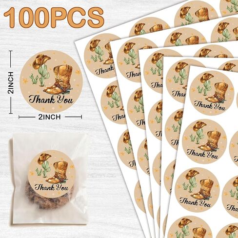 100pcs Western Cowboy Thank You Stickers Brown Wild West Rodeo,Howdy Western Thank You for Celebrating with us Howdy Party Decorations.2inches in Saudi Arabia