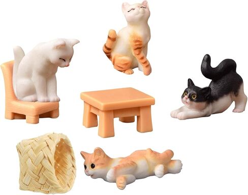 7PCS Cat Resin Figurines, Cat Table Chair Basket Miniature Figurines, Animals Accessories for Doll House Decor Micro Garden Landscape Party Supplies Cake Toppers Plant Automobile Decoration in Kuwait