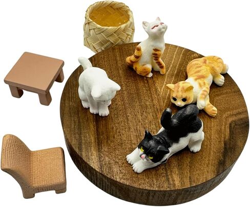 7PCS Cat Resin Figurines, Cat Table Chair Basket Miniature Figurines, Animals Accessories for Doll House Decor Micro Garden Landscape Party Supplies Cake Toppers Plant Automobile Decoration in Kuwait