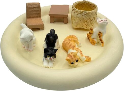 7PCS Cat Resin Figurines, Cat Table Chair Basket Miniature Figurines, Animals Accessories for Doll House Decor Micro Garden Landscape Party Supplies Cake Toppers Plant Automobile Decoration in Kuwait