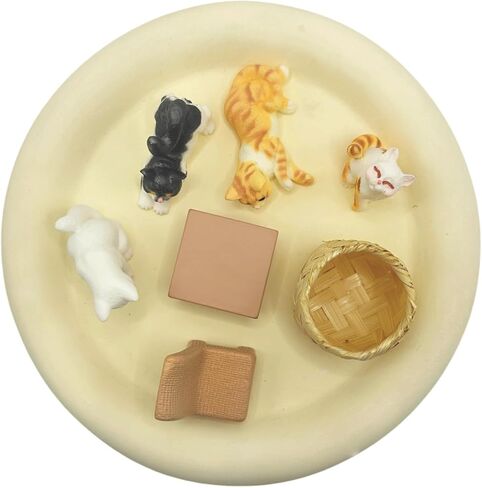 7PCS Cat Resin Figurines, Cat Table Chair Basket Miniature Figurines, Animals Accessories for Doll House Decor Micro Garden Landscape Party Supplies Cake Toppers Plant Automobile Decoration in Kuwait