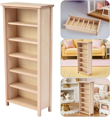 DOITOOL 1 12 Scale Mini Wooden Bookcase Model for Dollhouse Vertical Bookshelf Display with Durable Eco-Friendly Material for DIY Crafts Miniature Home Decor and Kids 7.67X3.58X1.45In in Saudi Arabia