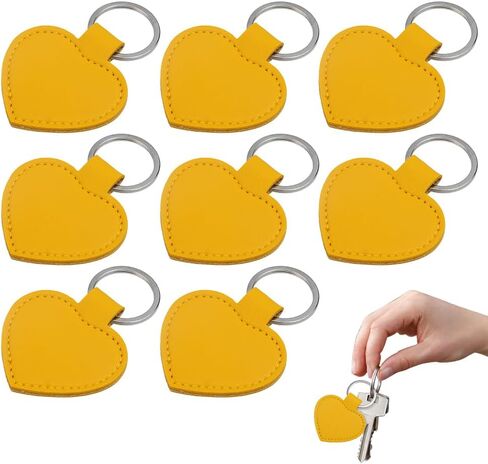 DQITJ 8 Pcs PU Leather Keychain Blanks Bulk Heart-shaped Laser Engraving Keychain Leather Fob Kit with Key Rings for DIY Craft ID Key Cards Craft Present Making (Yellow) in Saudi Arabia