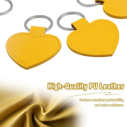DQITJ 8 Pcs PU Leather Keychain Blanks Bulk Heart-shaped Laser Engraving Keychain Leather Fob Kit with Key Rings for DIY Craft ID Key Cards Craft Present Making (Yellow) in Saudi Arabia