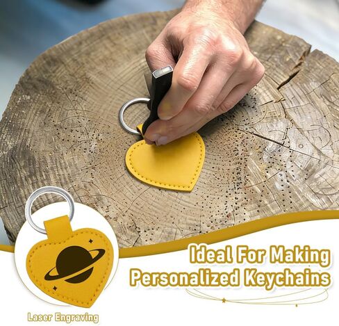 DQITJ 8 Pcs PU Leather Keychain Blanks Bulk Heart-shaped Laser Engraving Keychain Leather Fob Kit with Key Rings for DIY Craft ID Key Cards Craft Present Making (Yellow) in Saudi Arabia