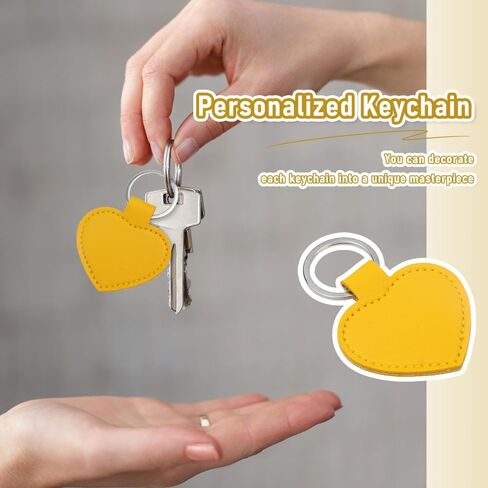 DQITJ 8 Pcs PU Leather Keychain Blanks Bulk Heart-shaped Laser Engraving Keychain Leather Fob Kit with Key Rings for DIY Craft ID Key Cards Craft Present Making (Yellow) in Saudi Arabia