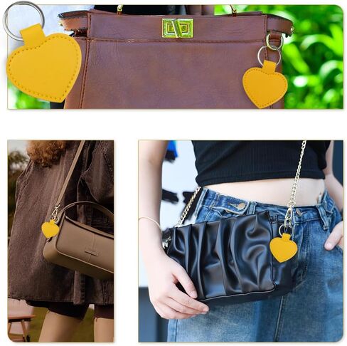 DQITJ 8 Pcs PU Leather Keychain Blanks Bulk Heart-shaped Laser Engraving Keychain Leather Fob Kit with Key Rings for DIY Craft ID Key Cards Craft Present Making (Yellow) in Saudi Arabia