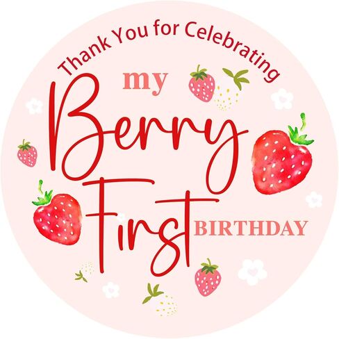 ملصقات عيد ميلاد الفراولة، ملصقات هدايا لحفلات أعياد الميلاد الأولى من بيري، ملصقات دائرية مقاس 1.6 بوصة لحقائب الهدايا والهدايا، ملصقات "شكرًا لك على الاحتفال بعيد ميلادي الأول من بيري"، 120 قطعة in Kuwait