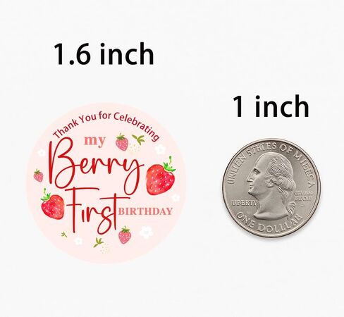 ملصقات عيد ميلاد الفراولة، ملصقات هدايا لحفلات أعياد الميلاد الأولى من بيري، ملصقات دائرية مقاس 1.6 بوصة لحقائب الهدايا والهدايا، ملصقات "شكرًا لك على الاحتفال بعيد ميلادي الأول من بيري"، 120 قطعة in Kuwait