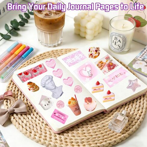 QEF 2 Pack Japanese Sticker Book 1300 Pcs, Aesthetic Journaling Stickers with Faux Sugar Glitter Style, Cute Scrapbook Stickers for Planner Diary Dessert and Food Decals in Saudi Arabia