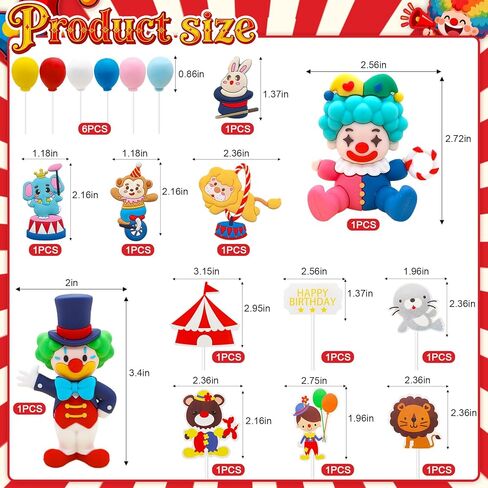Knana 18Pcs Circus Cake Toppers Circus Cake Decorations Circus Party Decorations for Carnival Baby Shower Birthday Party Supplies in Saudi Arabia