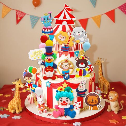 Knana 18Pcs Circus Cake Toppers Circus Cake Decorations Circus Party Decorations for Carnival Baby Shower Birthday Party Supplies in Saudi Arabia