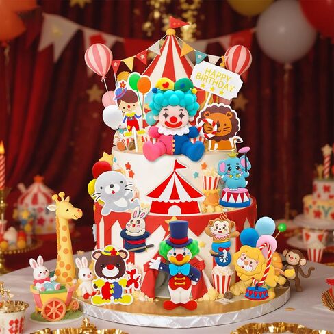 Knana 18Pcs Circus Cake Toppers Circus Cake Decorations Circus Party Decorations for Carnival Baby Shower Birthday Party Supplies in Saudi Arabia