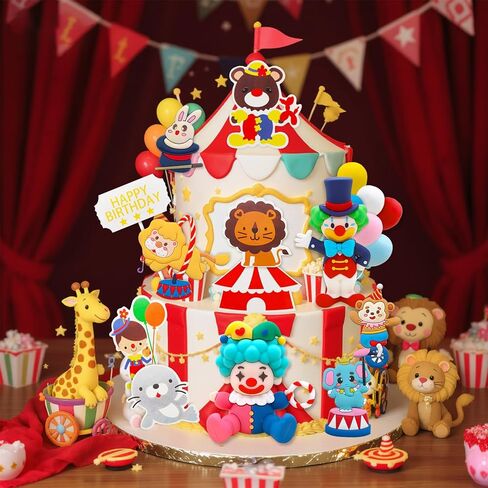 Knana 18Pcs Circus Cake Toppers Circus Cake Decorations Circus Party Decorations for Carnival Baby Shower Birthday Party Supplies in Saudi Arabia