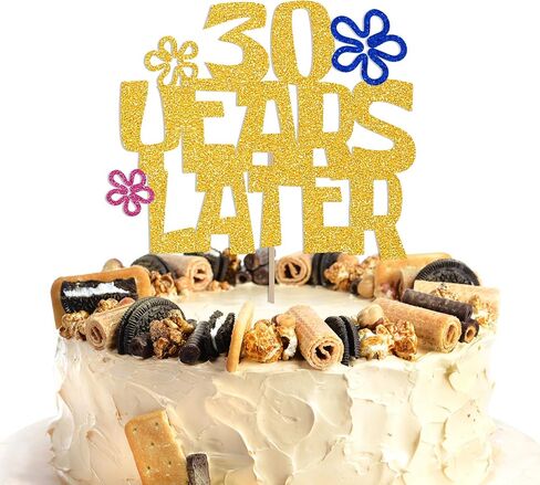 30 Years Later Cake Topper - Cheers to 30 Years, Talk Thirty to Me, Yellow Sponge Theme Cartoon 30th Birthday Anniversary Decorations Gold Glitter in Saudi Arabia