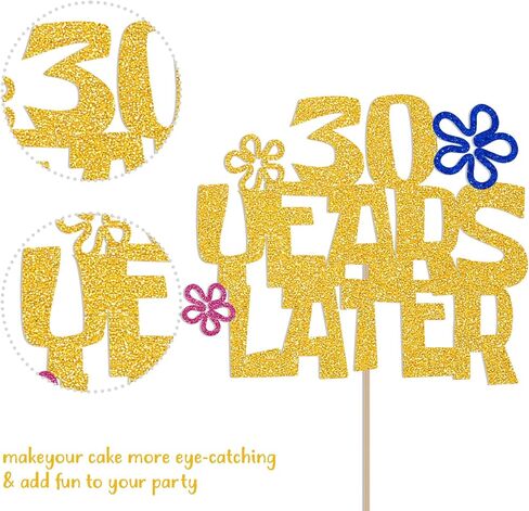 30 Years Later Cake Topper - Cheers to 30 Years, Talk Thirty to Me, Yellow Sponge Theme Cartoon 30th Birthday Anniversary Decorations Gold Glitter in Saudi Arabia