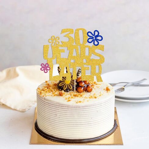 30 Years Later Cake Topper - Cheers to 30 Years, Talk Thirty to Me, Yellow Sponge Theme Cartoon 30th Birthday Anniversary Decorations Gold Glitter in Saudi Arabia