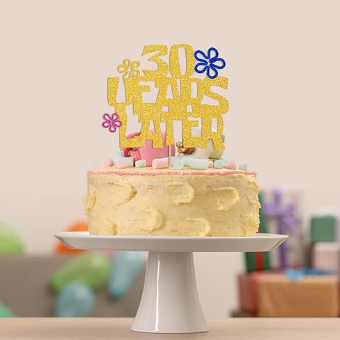 30 Years Later Cake Topper - Cheers to 30 Years, Talk Thirty to Me, Yellow Sponge Theme Cartoon 30th Birthday Anniversary Decorations Gold Glitter in Saudi Arabia