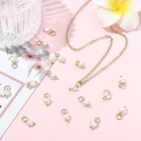 DanLingJewelry 200Pcs ABS Imitation Pearl Charms Acrylic Heart Charm with Jump Ring White Acrylic Valentine Heart Pendants for Jewelry Making DIY Crafts in Saudi Arabia