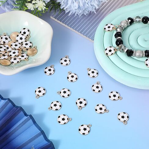 40 Pcs Enamel Soccer Charm, Metal Soccer Charms Enamel Gold Edge Sport Football Pendants Charm for Jewelry Making, Keychains, Necklace, Bracelets, Earrings, DIY Crafts in Saudi Arabia