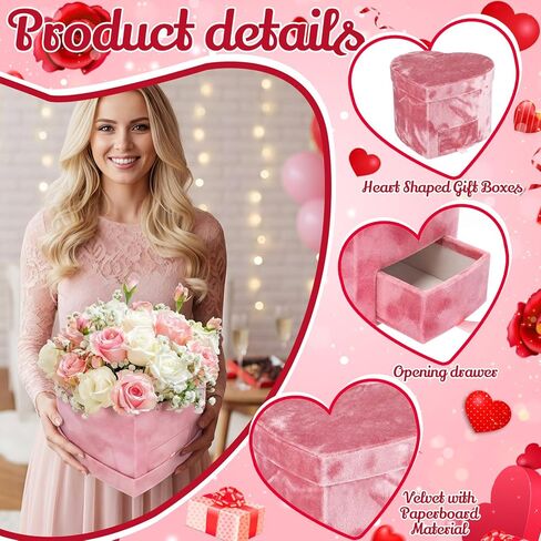 3 Pcs Valentine's Day Flower Heart Shape Velvet Boxes with Drawer - 7.9x7.9x5.9 in 3 Colors Flower Boxes for Arrangements Jewelry Storage for Weddings Proposals Birthdays in Saudi Arabia