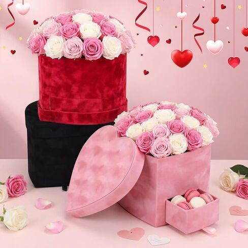 3 Pcs Valentine's Day Flower Heart Shape Velvet Boxes with Drawer - 7.9x7.9x5.9 in 3 Colors Flower Boxes for Arrangements Jewelry Storage for Weddings Proposals Birthdays in Saudi Arabia