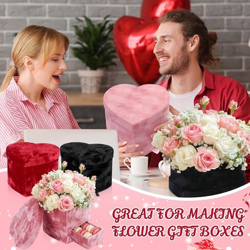 3 Pcs Valentine's Day Flower Heart Shape Velvet Boxes with Drawer - 7.9x7.9x5.9 in 3 Colors Flower Boxes for Arrangements Jewelry Storage for Weddings Proposals Birthdays in Saudi Arabia