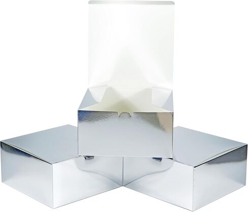 PandaPandaPPS Gift Boxes 25 pcs, 8"x8"x4", Metallic Silver Glossy and Mirror Finish, with Lids, Easy Assemble for Bridesmaid Proposal, Wedding, Party Favors and Festivals (Metallic Sliver, 8 * 8 * 4) in Saudi Arabia