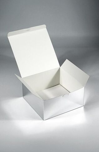 PandaPandaPPS Gift Boxes 25 pcs, 8"x8"x4", Metallic Silver Glossy and Mirror Finish, with Lids, Easy Assemble for Bridesmaid Proposal, Wedding, Party Favors and Festivals (Metallic Sliver, 8 * 8 * 4) in Saudi Arabia