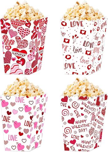 12 Pcs Valentine's Popcorn Boxes Disposable Candy Snack Cookie Gift Treat Paper Box for Wedding Birthday Party Supplies (Style 1) in Saudi Arabia