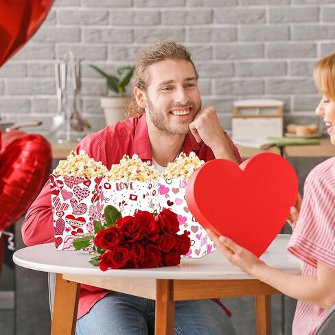12 Pcs Valentine's Popcorn Boxes Disposable Candy Snack Cookie Gift Treat Paper Box for Wedding Birthday Party Supplies (Style 1) in Saudi Arabia