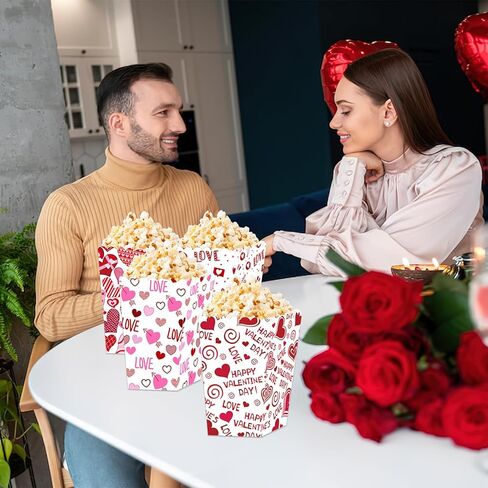 12 Pcs Valentine's Popcorn Boxes Disposable Candy Snack Cookie Gift Treat Paper Box for Wedding Birthday Party Supplies (Style 1) in Saudi Arabia