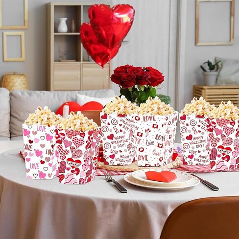 12 Pcs Valentine's Popcorn Boxes Disposable Candy Snack Cookie Gift Treat Paper Box for Wedding Birthday Party Supplies (Style 1) in Saudi Arabia