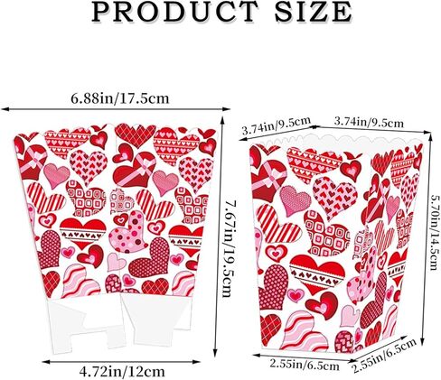 12 Pcs Valentine's Popcorn Boxes Disposable Candy Snack Cookie Gift Treat Paper Box for Wedding Birthday Party Supplies (Style 1) in Saudi Arabia