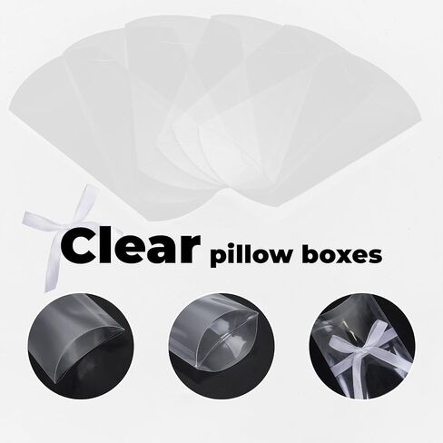 Klmnop 70 PCS 5.51 x 3.54x 1.18 Inch Clear Pillow Gift Boxes, Plastic Candy Treat Favor Box with Ribbon, Sweet Bags for Wedding Birthday Party Gift Packing Supplies(Clear) in Saudi Arabia