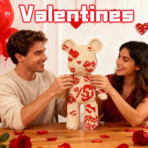 مجموعة مكعبات البناء الصغيرة لعيد الحب تيدي بير (16.9 بوصة) قبلة الحب الدب اللبنات هدية للكبار 2026 in Kuwait