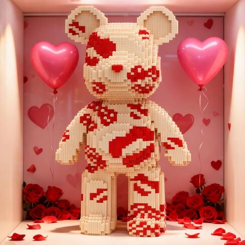 مجموعة مكعبات البناء الصغيرة لعيد الحب تيدي بير (16.9 بوصة) قبلة الحب الدب اللبنات هدية للكبار 2026 in Kuwait