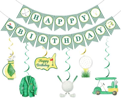Golf Birthday Decorations - Golf Birthday Banner Hanging Swirls Hole In One Party Decorations for Kids Adults, Green in Saudi Arabia