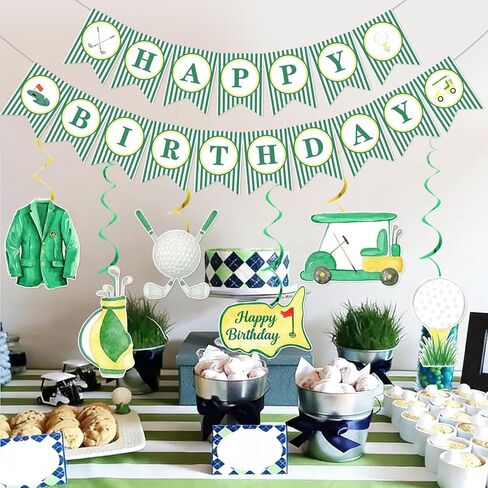Golf Birthday Decorations - Golf Birthday Banner Hanging Swirls Hole In One Party Decorations for Kids Adults, Green in Saudi Arabia