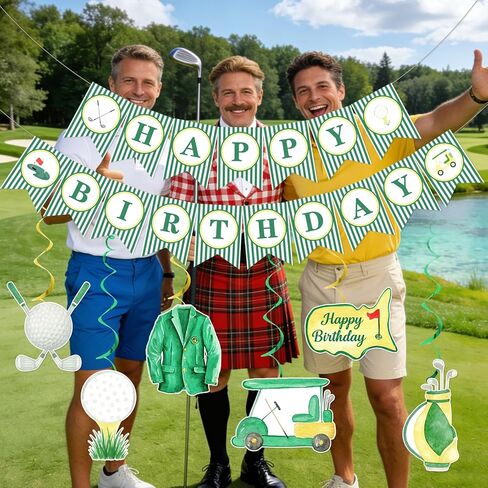 Golf Birthday Decorations - Golf Birthday Banner Hanging Swirls Hole In One Party Decorations for Kids Adults, Green in Saudi Arabia