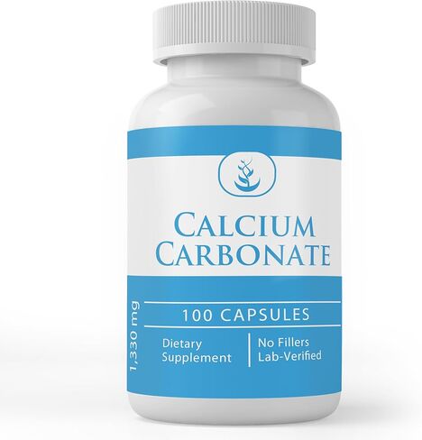 Pure Original Ingredients Calcium Carbonate, (100 Capsules) Always Pure, No Additives Or Fillers, Lab Verified in Kuwait