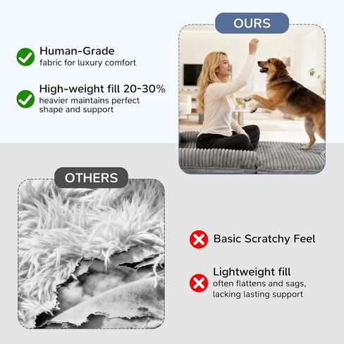 Foldable Human Dog Bed for Adult, Fluffy Faux Angora Human Sized Pet Bed with Blanket, Orthopedic Dog Bed with Egg Foam and Water Repellent Liner (Light Grey (Foldable), 79" Length) in Kuwait