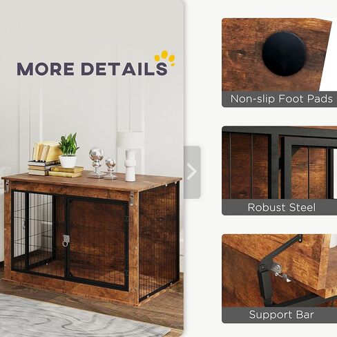 PawHut 39" Dog Crate Furniture with Flip-up Top Opening, Decorative Dog Kennel Furniture Side Table with 2 Doors for Large Breeds, Rustic Brown in Saudi Arabia