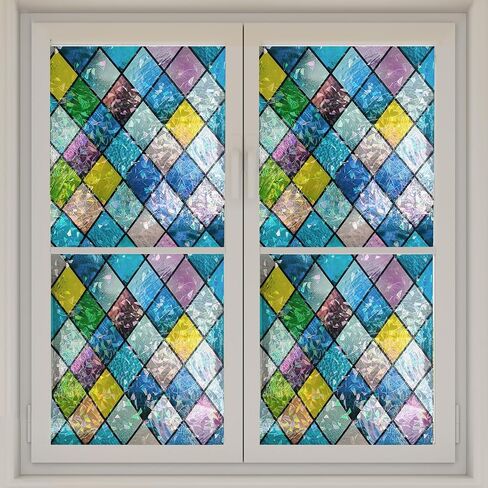 والبلس غشاء نافذة للخصوصية بالوان قوس قزح، غشاء نافذة زجاجي ملون قابل للازالة يحجب اشعة الشمس والتحكم في الحرارة غير لاصق لغرفة المعيشة وغرفة الحضانة والمنزل من الفينيل 17.7 × 78.7 انش in Kuwait